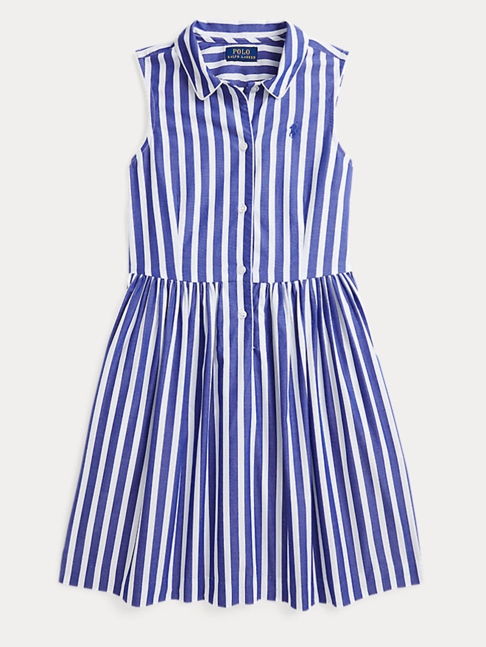 NWT. Polo Ralph Lauren. Striped Cotton Poplin Shirtdress. Blue/White. Size 10.